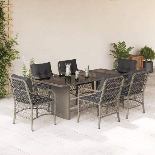 vidaXL 7-delige Tuinset met kussens poly rattan grijs