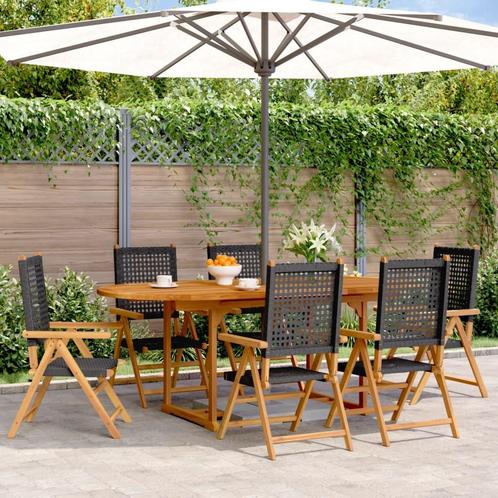 vidaXL 7-delige Tuinset poly rattan en massief hout zwart