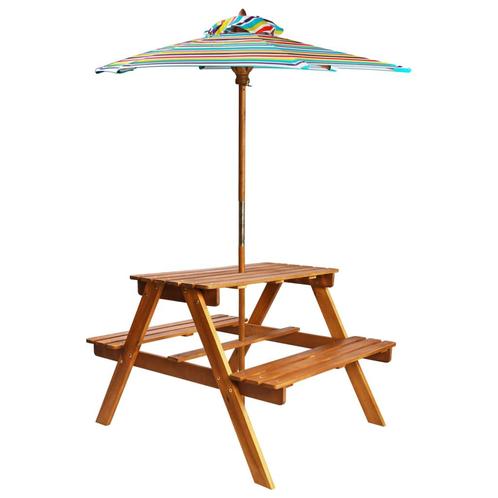 vidaXL Kinderpicknicktafel met parasol 79x90x60 cm massief