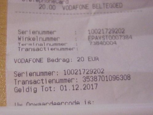 Vodafone Beltegoed - 20 euro - Opwaardeerboncode