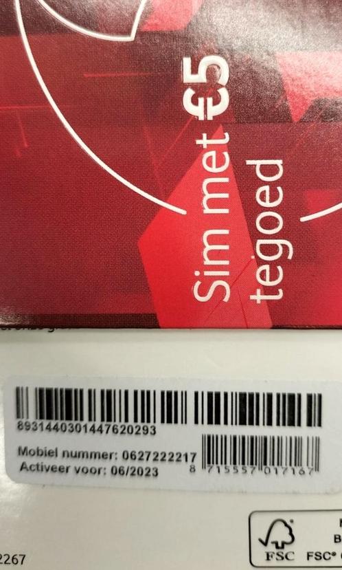 VODAFONE SIM Unieke Nummer (0627222217)