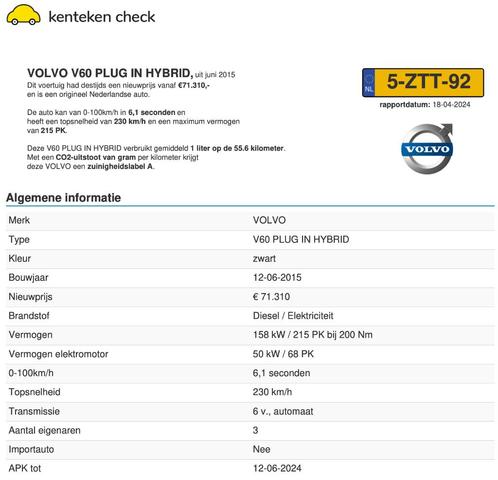 Volvo V60 D6 215pk Plug-in Hybrid 2015 ZwartBruin Metallic