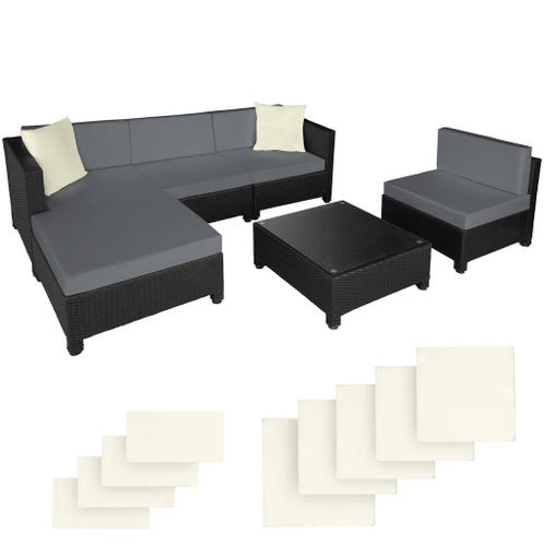 Wicker loungeset met aluminium frame en 10cm kussens - zwart