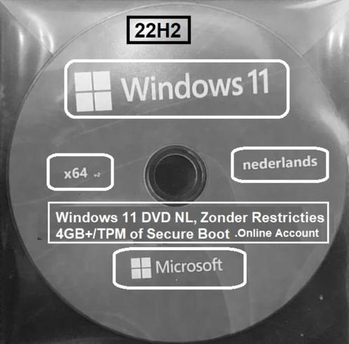Windows 11 22H2 DVD NL, Zonder Vereiste 4GBTPMSecure Boot