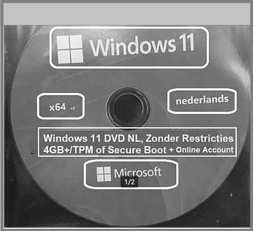 Windows 11 DVD-ROM, Zonder Restricties.4GBTPMSecure Boot