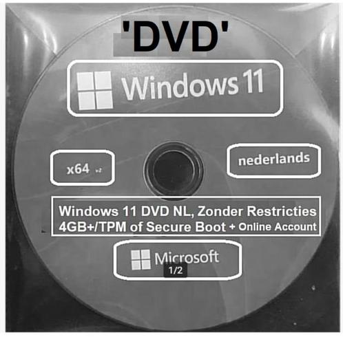 Windows 11 DVD, Zonder Restricties.4GBTPMSecure Boot