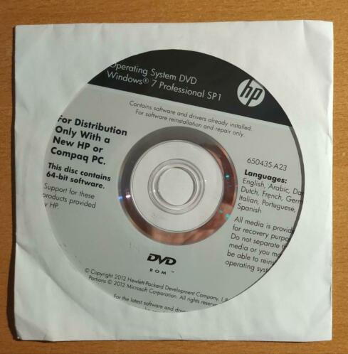 Windows 7 Pro 64bit DVD voor HP computers