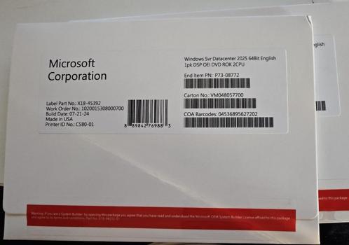 Windows server 2025 Datacenter 16Core DVD- Inclusief Factuur
