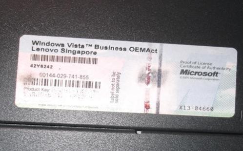 Windows Vista Business OEM Lenovo COA sticker Microsoft