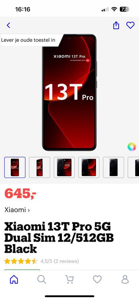 Xiaomi 13TPro 5G  Dual Sim 512 GB  2 weekjes gebruikt.