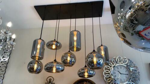 Zeer mooie antraciete hanglamp met 9 verschillende glazen