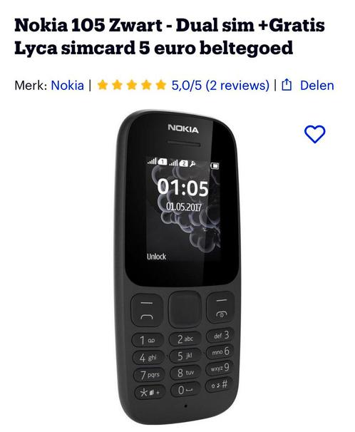 ZGAN Nokia 105 dual Sim zwart 10,99
