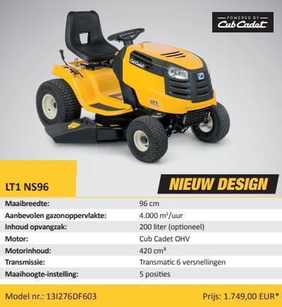 Zitmaaier Cub Cadet met zijuitworp en mulch functie